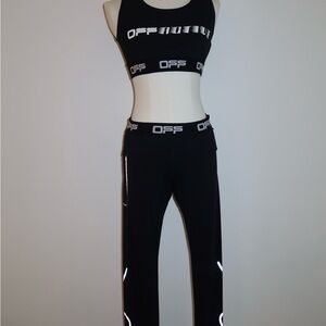 Off White Black Sports Bra and Leggings Set
